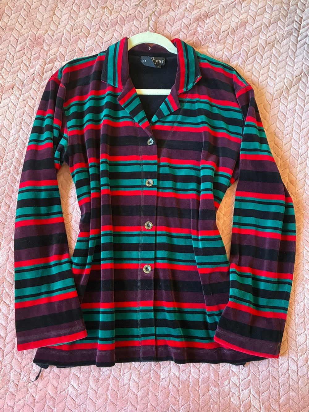 Vintage 90s Carole Little Striped Velour Button Up Top Size L Whimsigoth